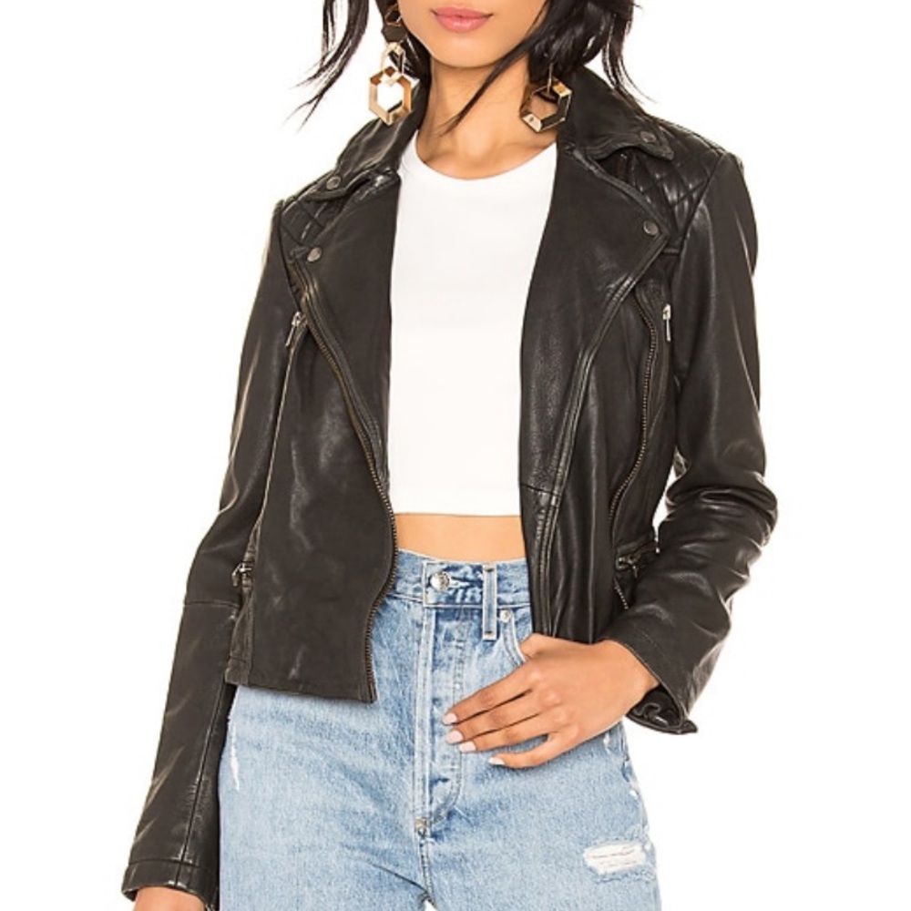 All Saints Cargo Leather Biker Jacket in Black